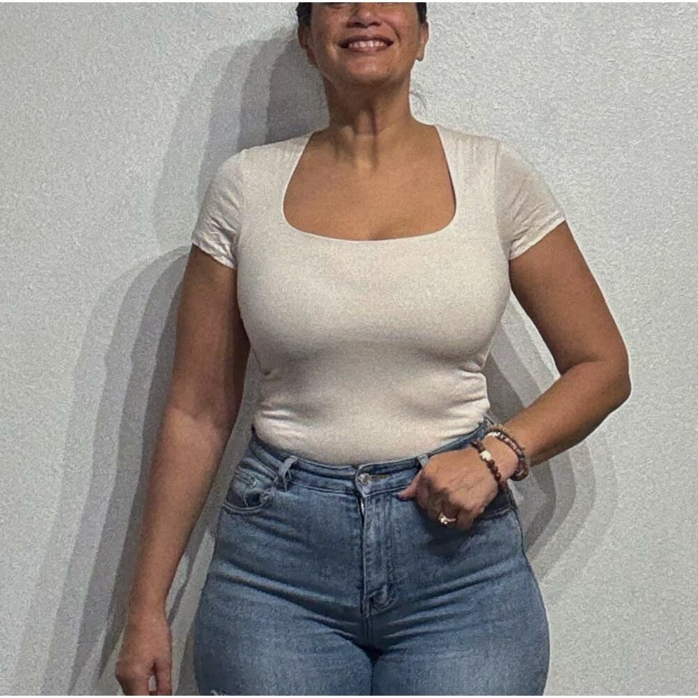 Wasabi + Mint Cream Square Neck Bodysuit Sz M